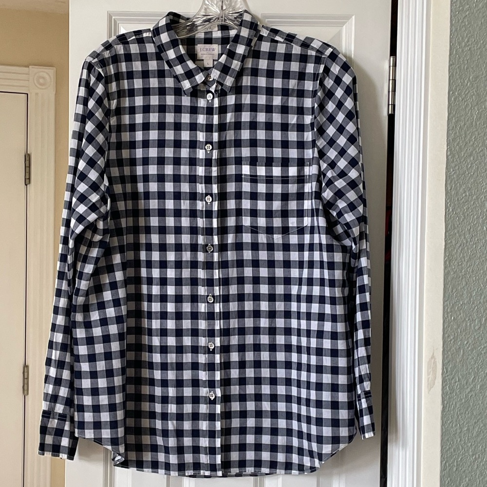 J. Crew Gingham Long Sleeve Boy Fit Button Up Size L Women’s